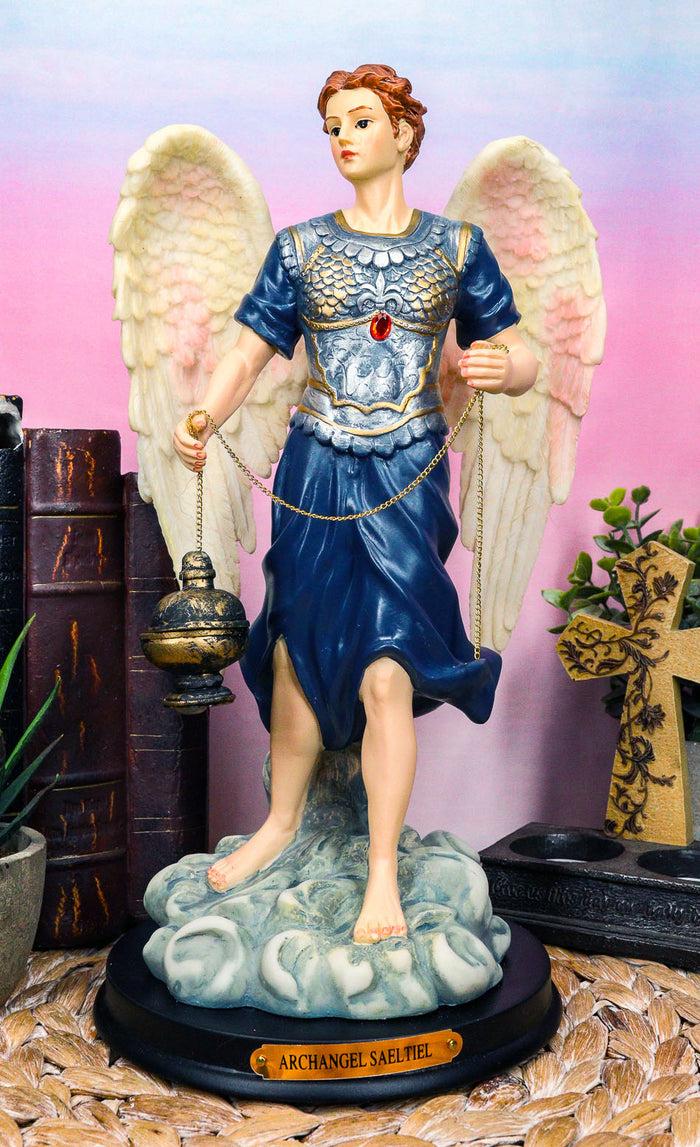 ebros gift Ebros Byzantine Colorful Archangel Sealtiel Statue with Brass Name Plate 12"H