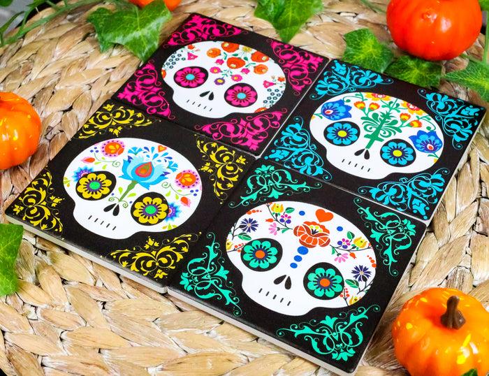 ebros gift Ebros Calavera Baby Sugar Skulls DOD Ceramic Coaster Set 4 Corked Tiles