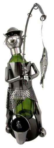 Ebros Gift Ebros Camper Fishing Fisherman Catching Fish Hand Made Metal Wine Bottle Holder