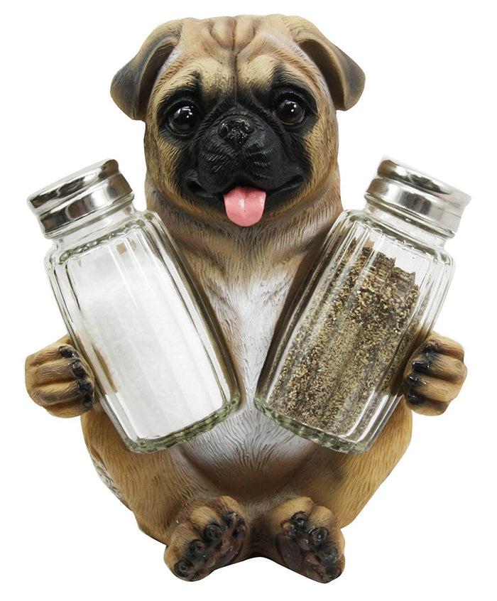 Ebros Gift Ebros Canine Pug Dog Wine Bottle And Salt Pepper Shakers Holder Set Kitchen Home