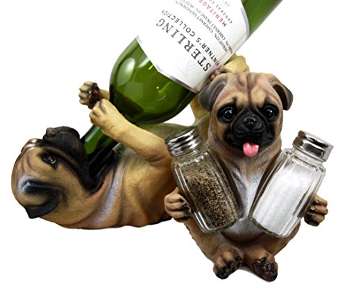 ebros gift Ebros Canine Pug Dog Wine Bottle And Salt Pepper Shakers Holder Set Kitchen Home