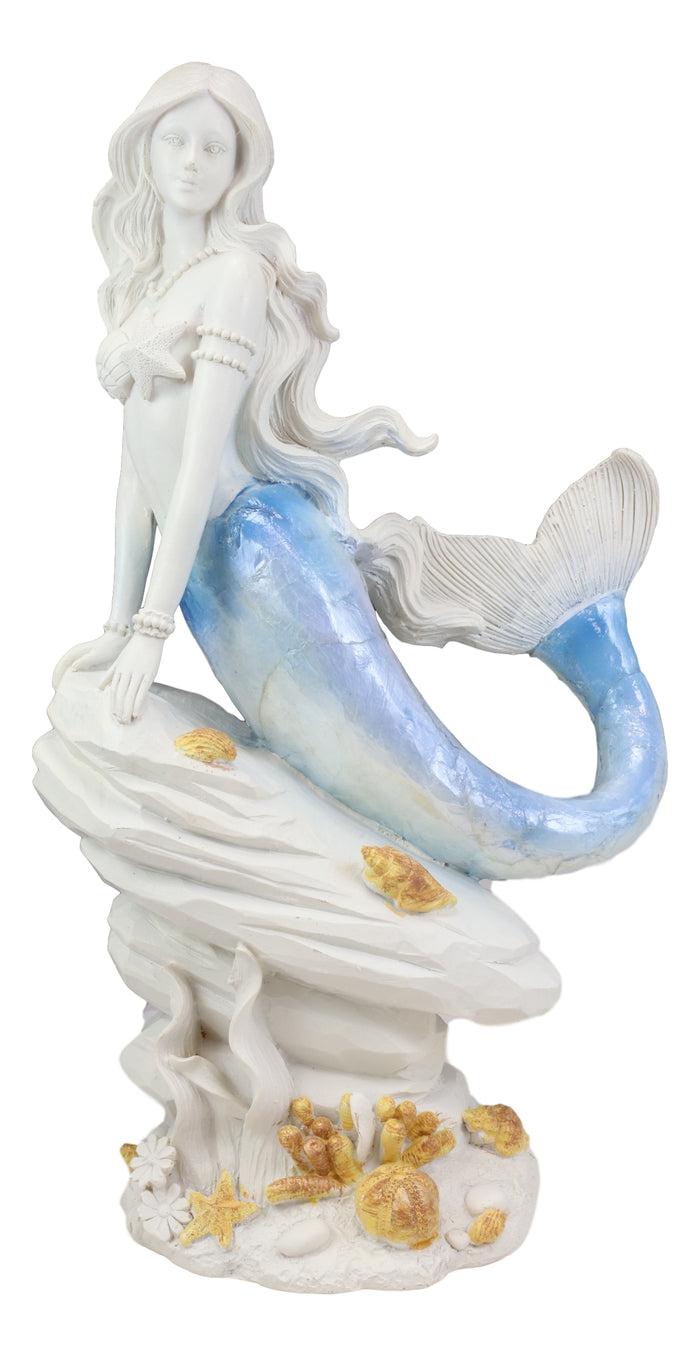 Ebros Gift Ebros Capiz Blue Ombre Tail Mermaid Leaning On Rock By Sea Coral Reef Statue