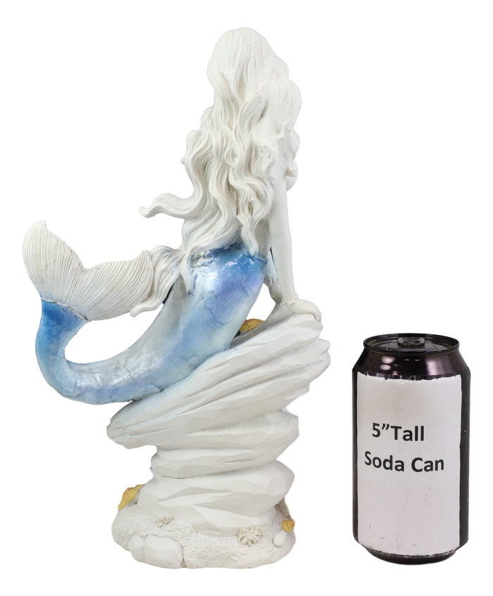 Ebros Gift Ebros Capiz Blue Ombre Tail Mermaid Leaning On Rock By Sea Coral Reef Statue