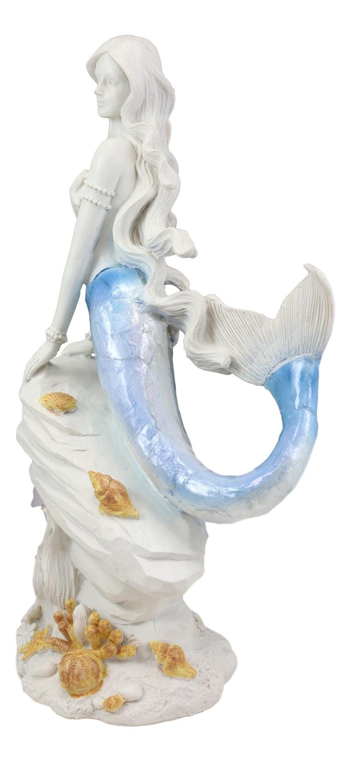 Ebros Gift Ebros Capiz Blue Ombre Tail Mermaid Leaning On Rock By Sea Coral Reef Statue