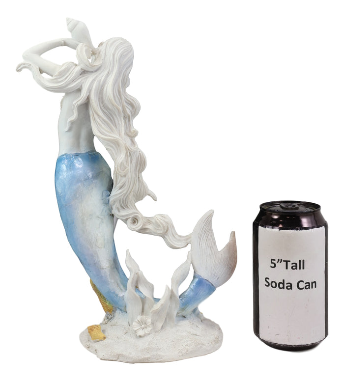 Ebros Gift Ebros Capiz Blue Ombre Tail Mermaid With Conch Shell By Sea Coral Reef Statue