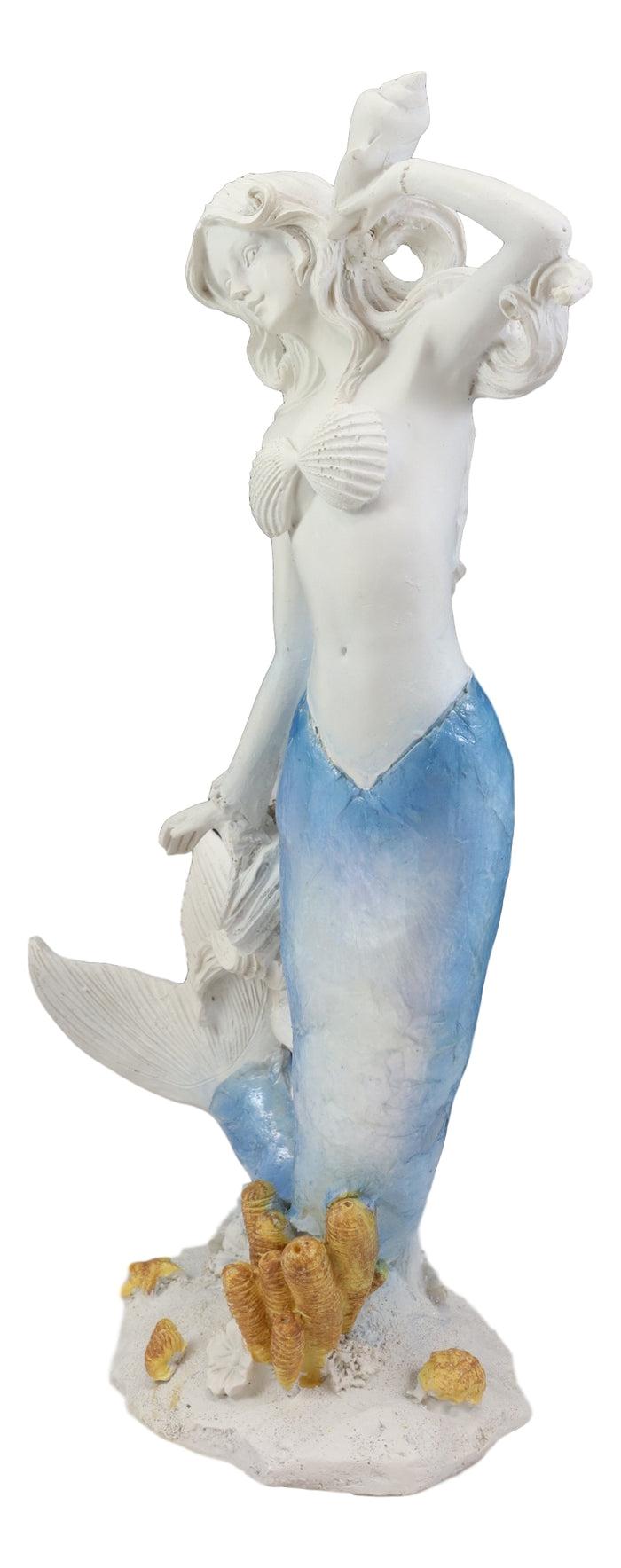 Ebros Gift Ebros Capiz Blue Ombre Tail Mermaid With Conch Shell By Sea Coral Reef Statue