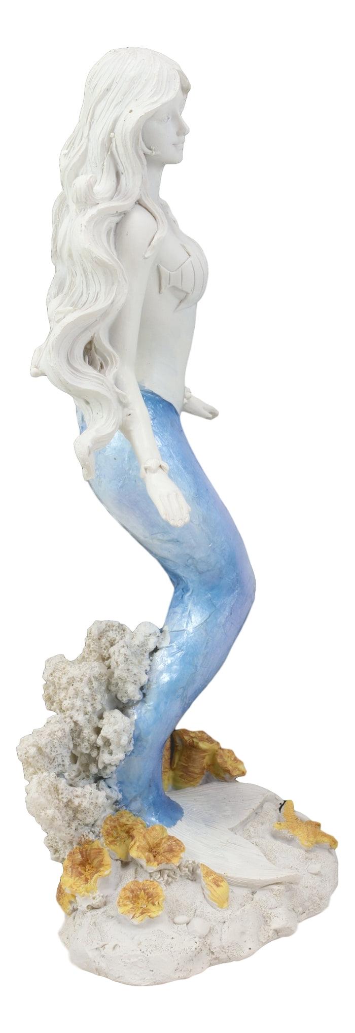 Ebros Gift Ebros Capiz Blue & White Ombre Tail Mermaid Standing By Sea Coral Reef Statue