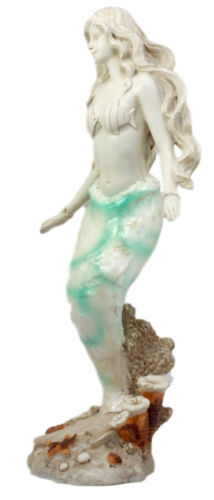 Ebros Gift Ebros Capiz Turquoise Standing Mermaid Figurine 11.5"H Ocean Aquamarine Coral Goddess