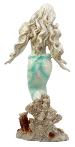 Ebros Gift Ebros Capiz Turquoise Standing Mermaid Figurine 11.5"H Ocean Aquamarine Coral Goddess