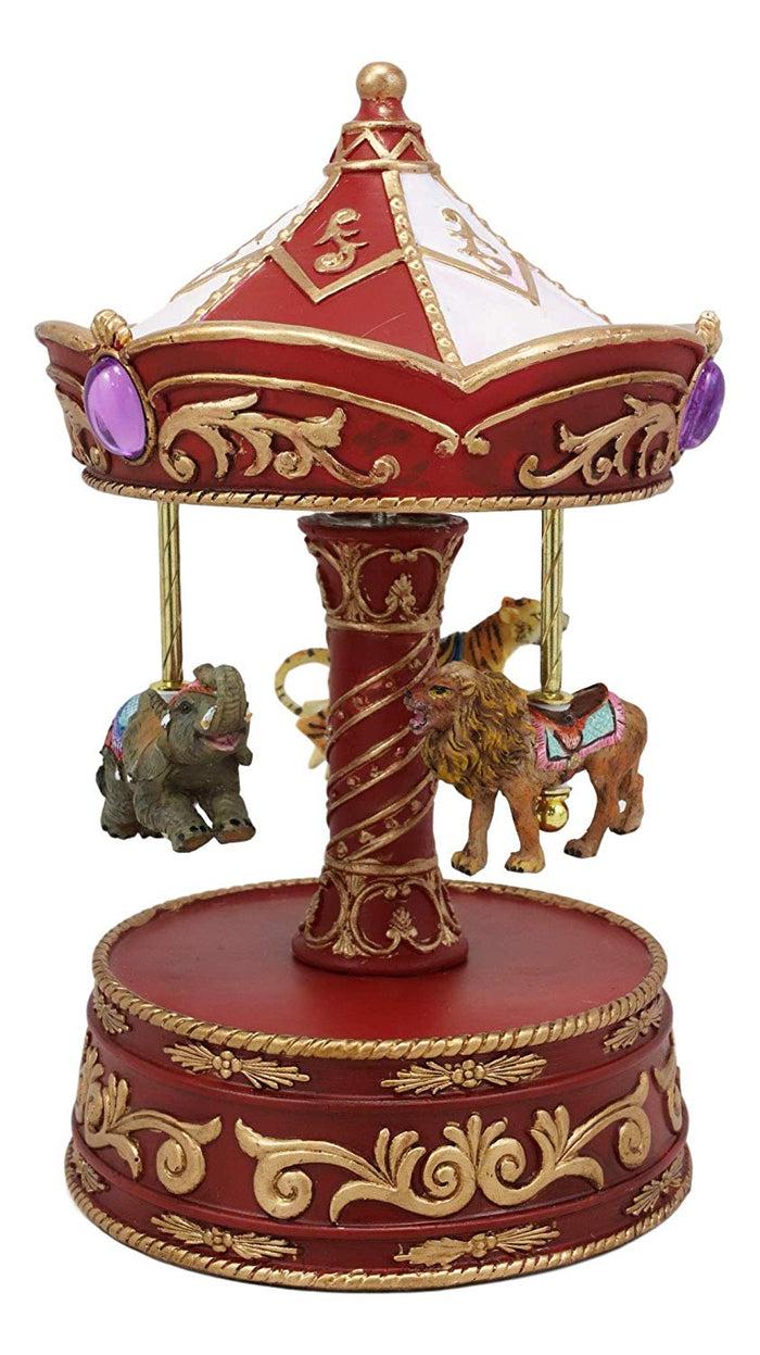 Ebros Gift Ebros Carnival Merry Go Round Circus Elephant Tiger And Lion Red Musical Carousel Statue Playing Toyland Tune 8.5" Tall Clockwork Mechanism Roundabout Fantasy Theme Park Ride Mini Decor Sculpture