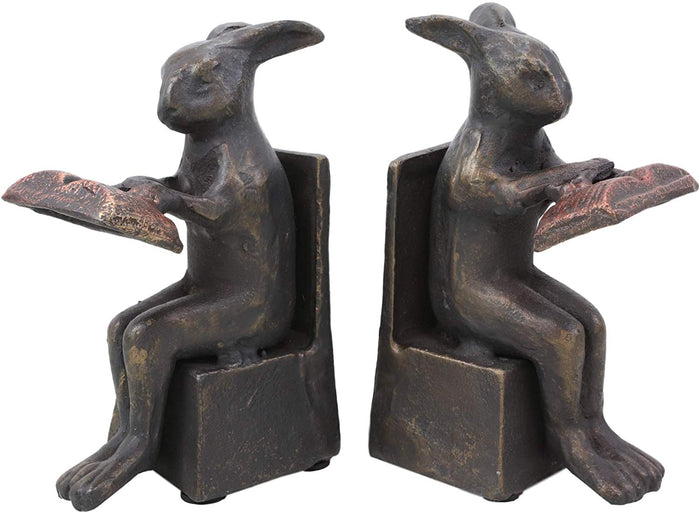 Ebros Gift Ebros Cast Iron Bookworm Rabbit Bunnies Bookends 6"H Set Of 2 Office Decor