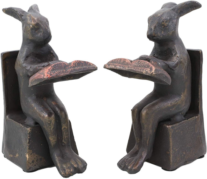 Ebros Gift Ebros Cast Iron Bookworm Rabbit Bunnies Bookends 6"H Set Of 2 Office Decor