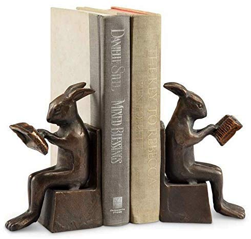 ebros gift Ebros Cast Iron Bookworm Rabbit Bunnies Bookends 6"H Set of 2 Office Decor