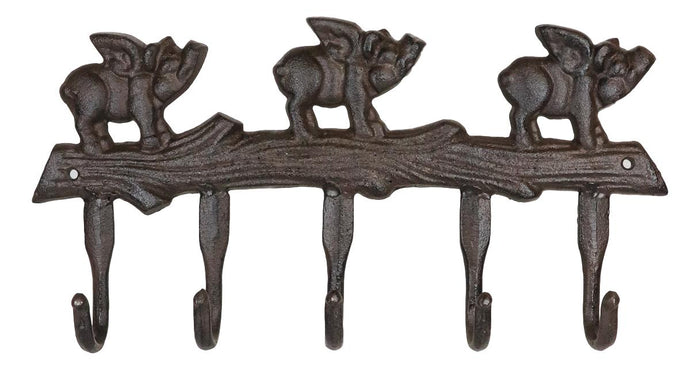 Ebros Gift Ebros Cast Iron Country 3 Angel Winged Pigs Hog Heavens 5 Peg Wall Coat Hooks Hangers