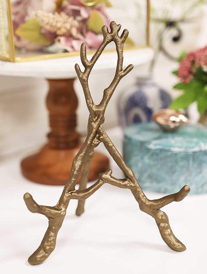 ebros gift Ebros Cast Iron Rustic Gold Intertwining Branch Twigs Easel Display Stand 9" H