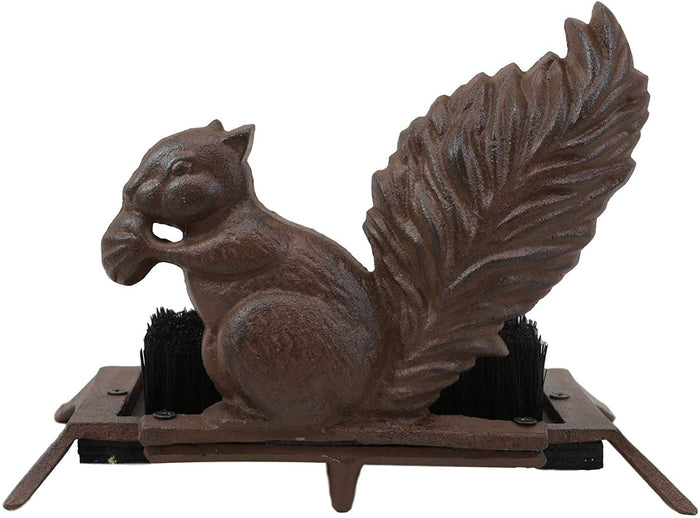 Ebros Gift Ebros Cast Iron Rustic Vintage Western Squirrel Nibbling Acorn Small Boot Brush Cleaner Scraper Weathered Outdoor Patio Backyard Entrance Accent Statue For Kids Children Youths Shoes Boots