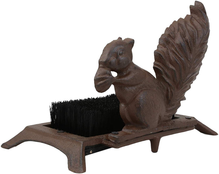 Ebros Gift Ebros Cast Iron Rustic Vintage Western Squirrel Nibbling Acorn Small Boot Brush Cleaner Scraper Weathered Outdoor Patio Backyard Entrance Accent Statue For Kids Children Youths Shoes Boots