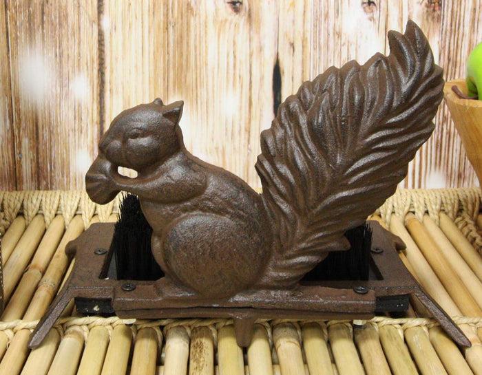 ebros gift Ebros Cast Iron Rustic Vintage Western Squirrel Nibbling Acorn Small Boot Brush Cleaner Scraper Weathered Outdoor Patio Backyard Entrance Accent Statue for Kids Children Youths Shoes Boots