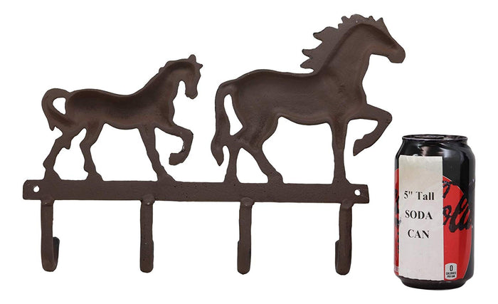 Ebros Gift Ebros Cast Iron Rustic Western Country Farm Horse With Foal Coat Key Hat Leash Backpack Wall Hanging Hooks 13" Wide 4 Peg Hook Decor Hangers Cowboy Decorative Organizer