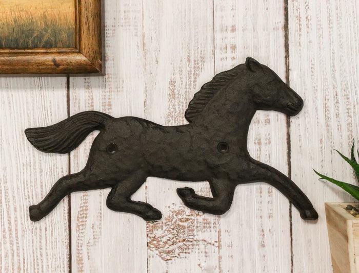 Ebros Gift Ebros Cast Iron Rustic Western Country Running Wild Horse Wall Hanging Accent Decor 9" Wide Steed Stallion Horses Farmhouse Decorative Plaque For Cowboys Cowgirls (2)