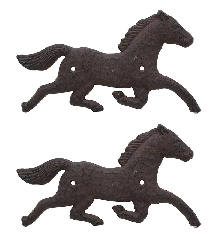 ebros gift Ebros Cast Iron Rustic Western Country Running Wild Horse Wall Hanging Accent Decor 9" Wide Steed Stallion Horses Farmhouse Decorative Plaque for Cowboys Cowgirls (2)