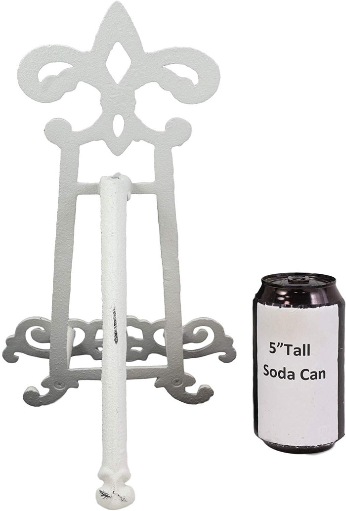 Ebros Gift Ebros Cast Iron Rustic White Fleur De Lis Crown Scroll Art Base Easel Photo Book Stand
