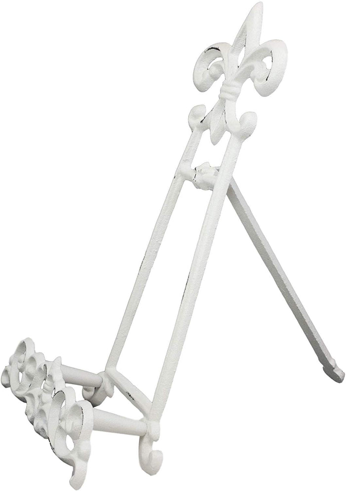 Ebros Gift Ebros Cast Iron Rustic White Fleur De Lis Crown Scroll Art Base Easel Photo Book Stand
