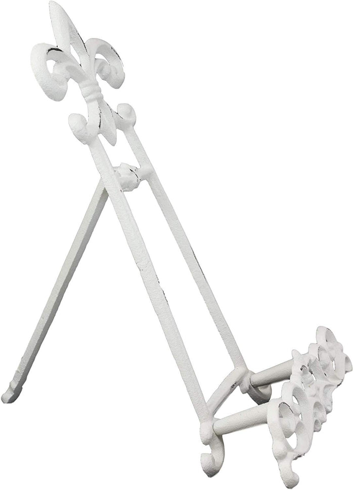 Ebros Gift Ebros Cast Iron Rustic White Fleur De Lis Crown Scroll Art Base Easel Photo Book Stand
