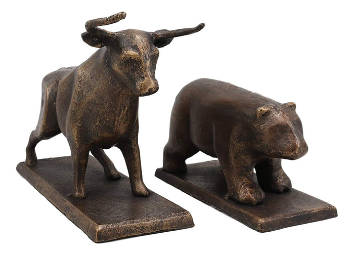 Ebros Gift Ebros Cast Iron Wall Street Stock Market Charging Bull And Retreating Bear Bookends Statue Set Investors Money Managers Commodity Exchange Professionals Bulls VS Bears Animal Decor Figurine