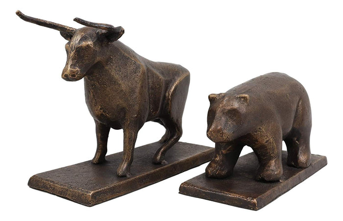 Ebros Gift Ebros Cast Iron Wall Street Stock Market Charging Bull And Retreating Bear Bookends Statue Set Investors Money Managers Commodity Exchange Professionals Bulls VS Bears Animal Decor Figurine