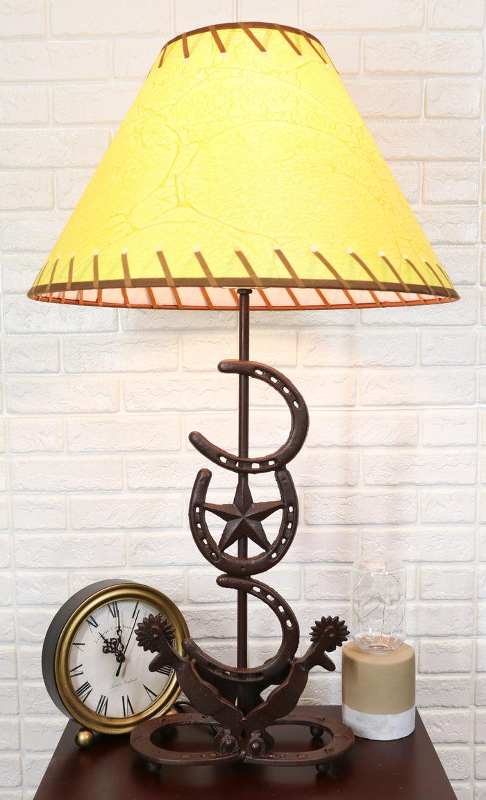 ebros gift Ebros Cast Iron Western Horseshoes Base Desktop Table Lamps w/ Pine Shade 28"H
