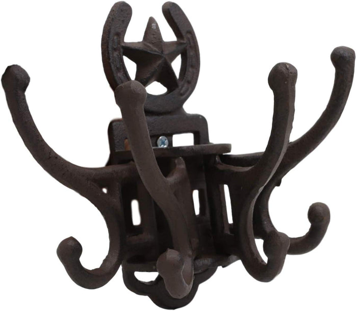 Ebros Gift Ebros Cast Iron Western Star Horseshoe Free Spinning Swivel Wall Hanger Hooks