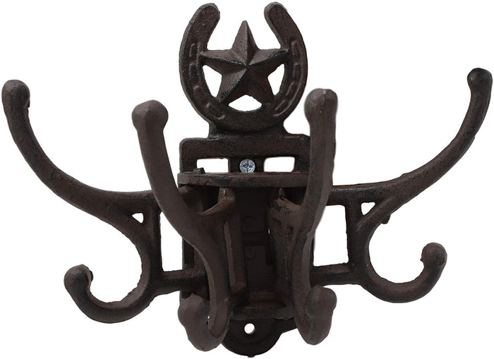 Ebros Gift Ebros Cast Iron Western Star Horseshoe Free Spinning Swivel Wall Hanger Hooks