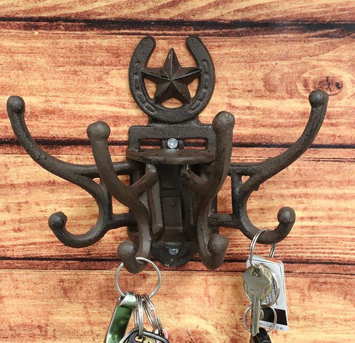 ebros gift Ebros Cast Iron Western Star Horseshoe Free Spinning Swivel Wall Hanger Hooks