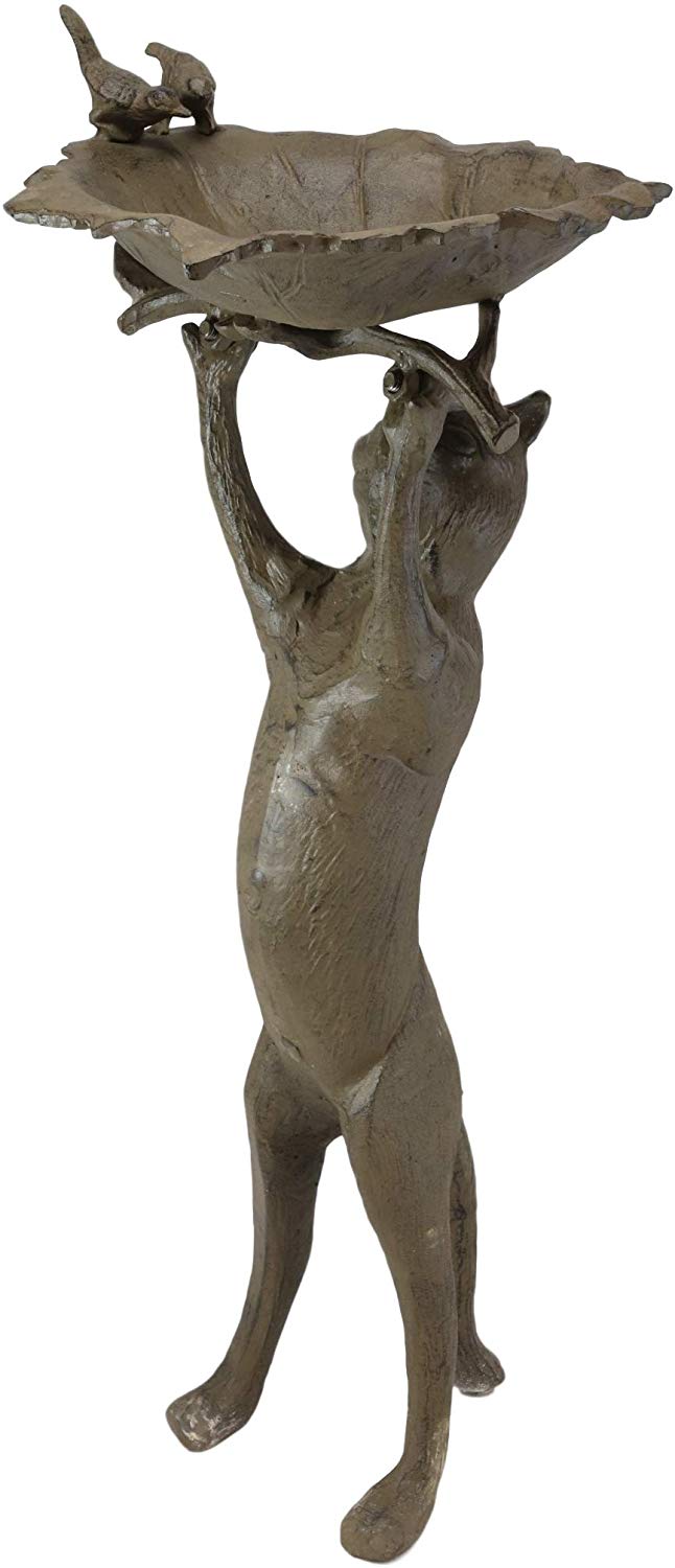 Ebros Gift Ebros Cast Iron Whimsical Curious Cat Hanging On Branch With 2 Birds In Nest Bird Feeder Or Bath Statue 24.75" Tall For Garden Patio Lawn Outdoors Decorative Accent Sculpture