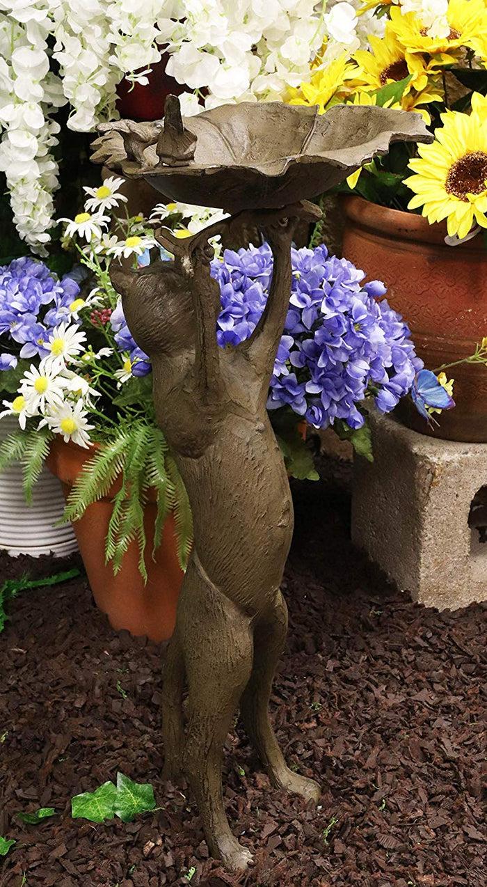 ebros gift Ebros Cast Iron Whimsical Curious Cat Hanging On Branch with 2 Birds in Nest Bird Feeder Or Bath Statue 24.75" Tall for Garden Patio Lawn Outdoors Decorative Accent Sculpture