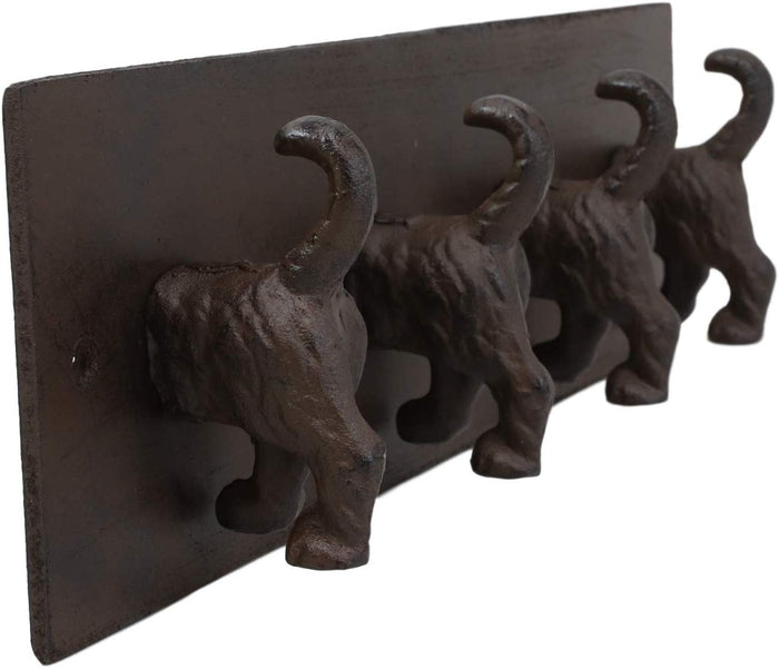 Ebros Gift Ebros Cast Iron Whimsical Rustic Wagging Dog Tails 4 Pegs Quad Wall Hooks 15.25" Wide Hanger Dogs Themed Wall Mount Leash Coat Hat Keys Hook Decor Hanging Sculpture Plaque