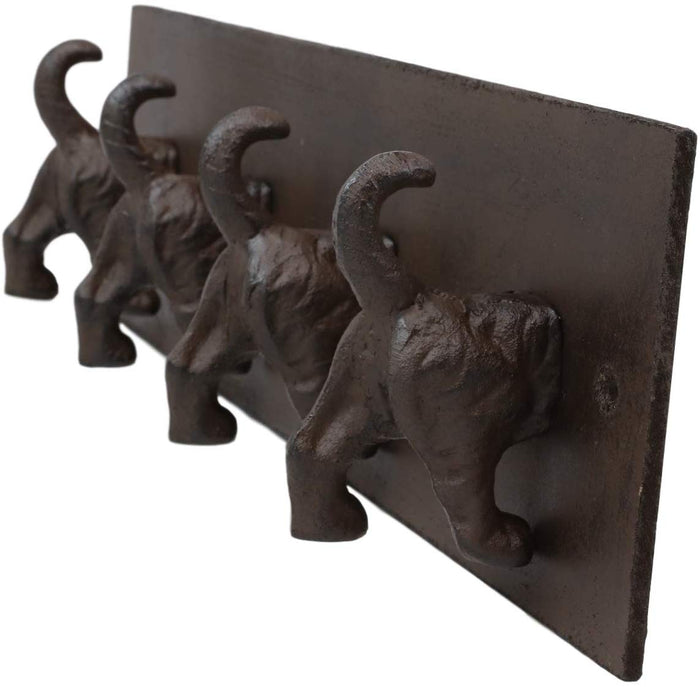 Ebros Gift Ebros Cast Iron Whimsical Rustic Wagging Dog Tails 4 Pegs Quad Wall Hooks 15.25" Wide Hanger Dogs Themed Wall Mount Leash Coat Hat Keys Hook Decor Hanging Sculpture Plaque