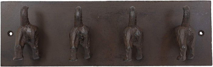 Ebros Gift Ebros Cast Iron Whimsical Rustic Wagging Dog Tails 4 Pegs Quad Wall Hooks 15.25" Wide Hanger Dogs Themed Wall Mount Leash Coat Hat Keys Hook Decor Hanging Sculpture Plaque
