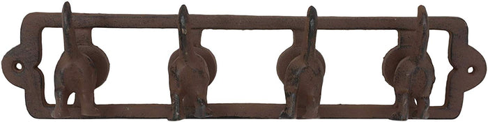 Ebros Gift Ebros Cast Iron Whimsical Rustic Wagging Puppy Dog Tails 4 Pegs Quad Wall Hooks 13.75" Wide Hanger Dogs Themed Wall Mount Leash Coat Hat Keys Hook Decor Hanging Sculpture Plaque