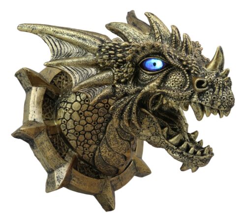 Ebros Gift Ebros Castle Dungeon Chained Golden Dragon Wall Plaque Decor Color Changing LED Eyes