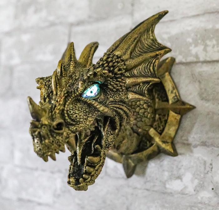 ebros gift Ebros Castle Dungeon Chained Golden Dragon Wall Plaque Decor Color Changing LED Eyes