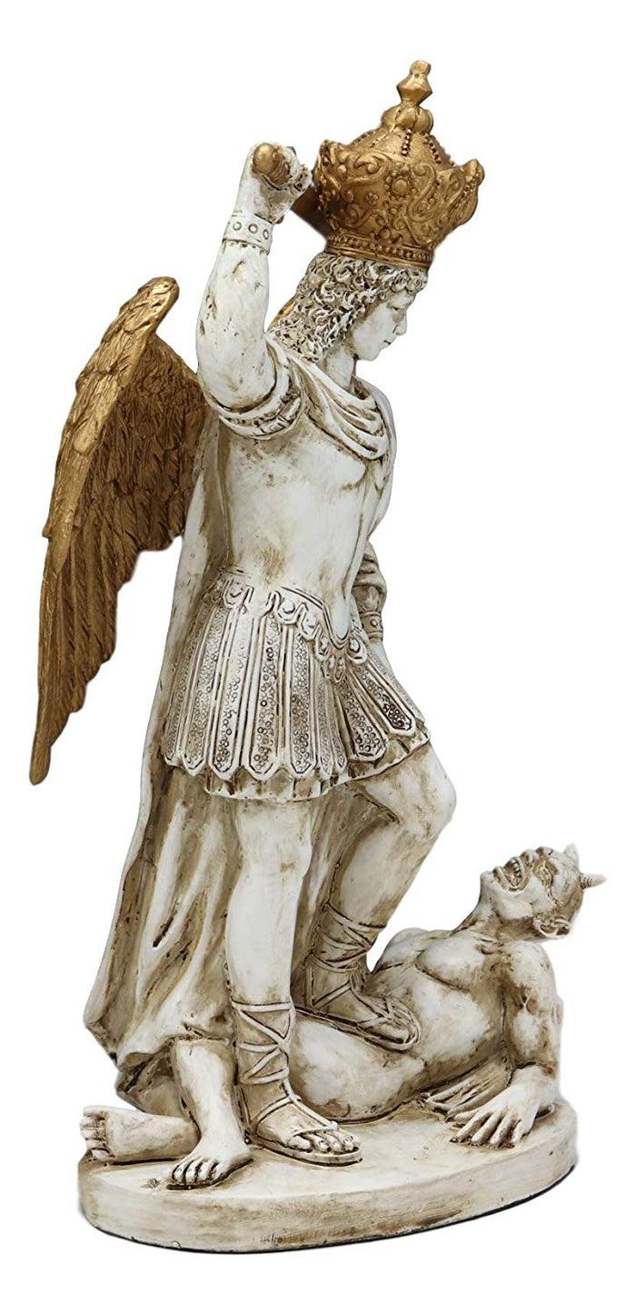 Ebros Gift Ebros Catholic Sanctuary Of Monte Sant'Angelo Sul Gargano Crowned Saint Michael The Archangel Trampling Lucifer Satan Statue Gothic Architecture Decorative Home Religious Altar Figurine