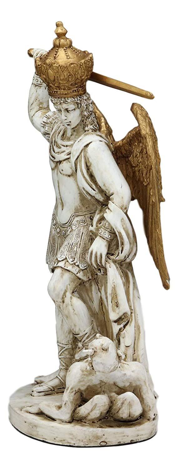 Ebros Gift Ebros Catholic Sanctuary Of Monte Sant'Angelo Sul Gargano Crowned Saint Michael The Archangel Trampling Lucifer Satan Statue Gothic Architecture Decorative Home Religious Altar Figurine