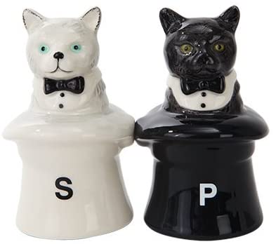 ebros gift Ebros Cats In Hats Ceramic Magnetic Salt and Pepper Shakers Set