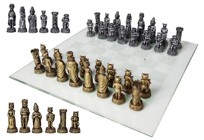 Ebros Gift Ebros Cats Versus Dogs Chess Set Resin Character Pieces With Glass Board Set