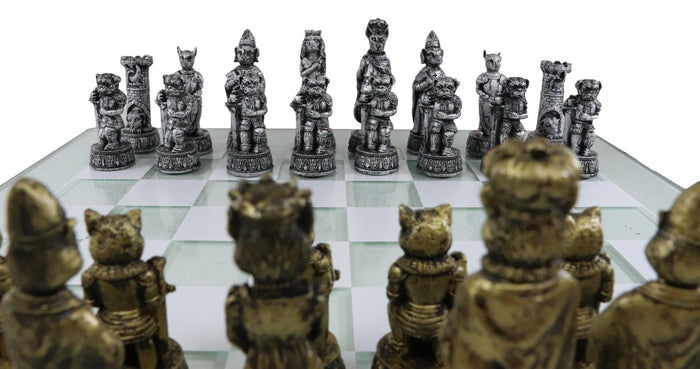 Ebros Gift Ebros Cats Versus Dogs Chess Set Resin Character Pieces With Glass Board Set