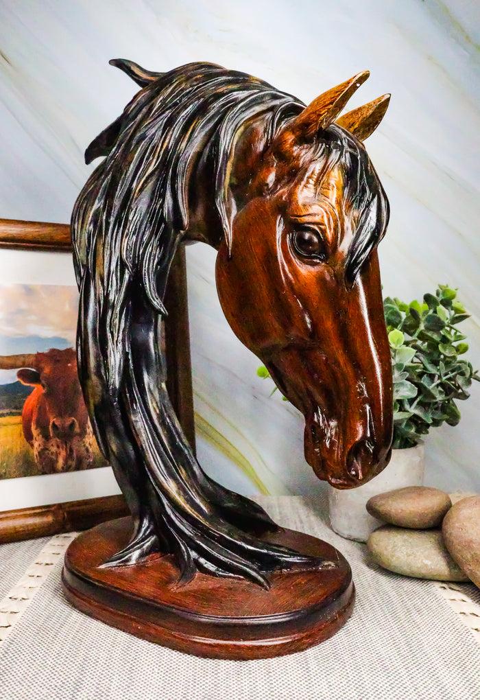 ebros gift Ebros Cavalier Wild Stallion Horse Bust Sculpture 12.5"H In Mahogany Faux Wood