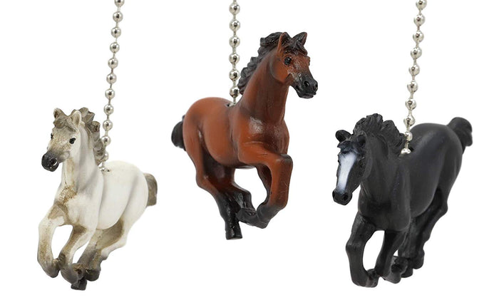 ebros gift Ebros Ceiling Fan Metal Pull Chain with Equestrian Beauty Galloping Horse Hand Crafted Resin Knob Handle 3.25" Wide Rustic Western Country Stallion Horses Animal Decor Accent (Set of 3)