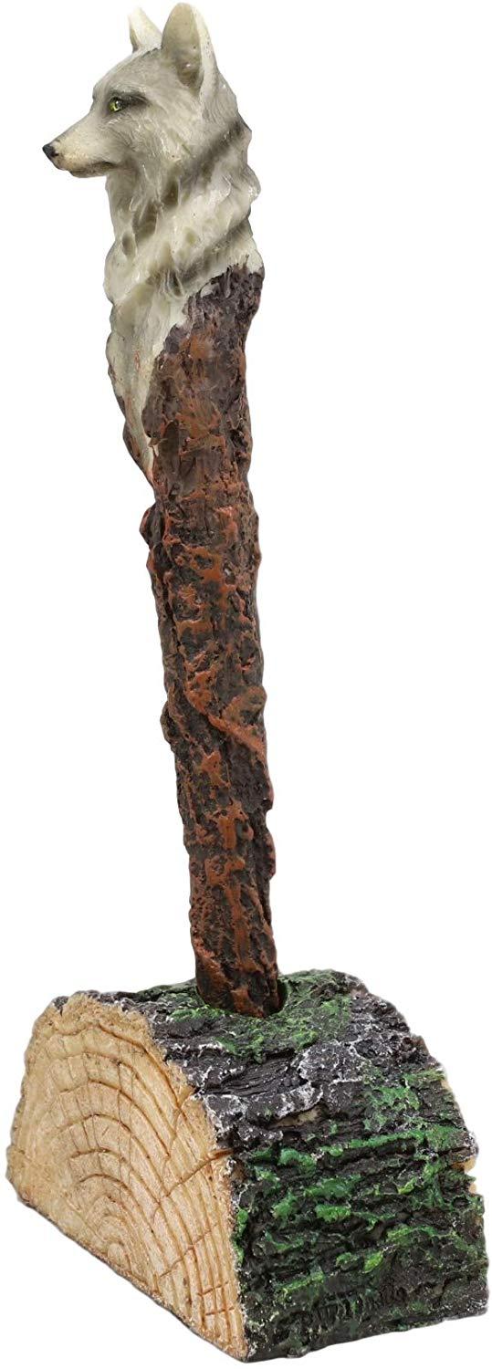 Ebros Gift Ebros Celtic Alpha Wolf Hand Painted Pen With Rustic Tree Bark Holder Stand